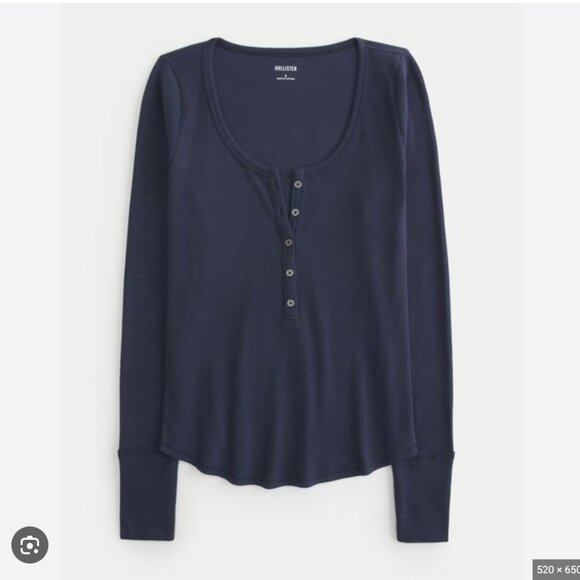 Hollister Ribbed Henley in Blue Long Sleeve Top - Picture 2 of 3